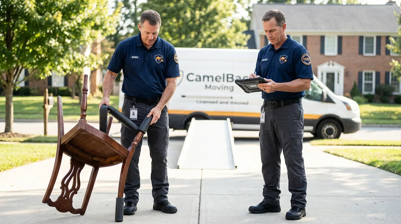 Movers inspecting furniture for damage prevention before loading in Port Jervis, NY