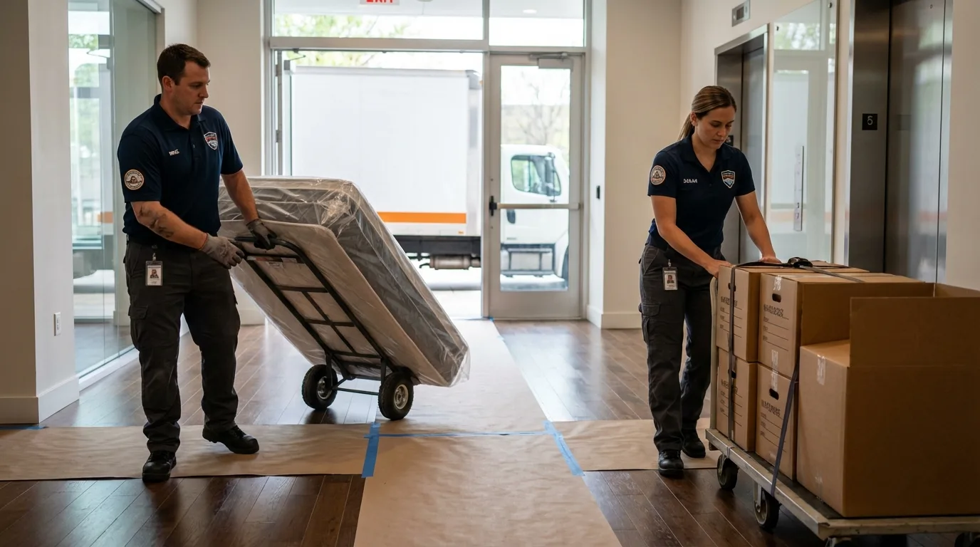 Professional apartment movers loading elevator in Port Jervis, NY